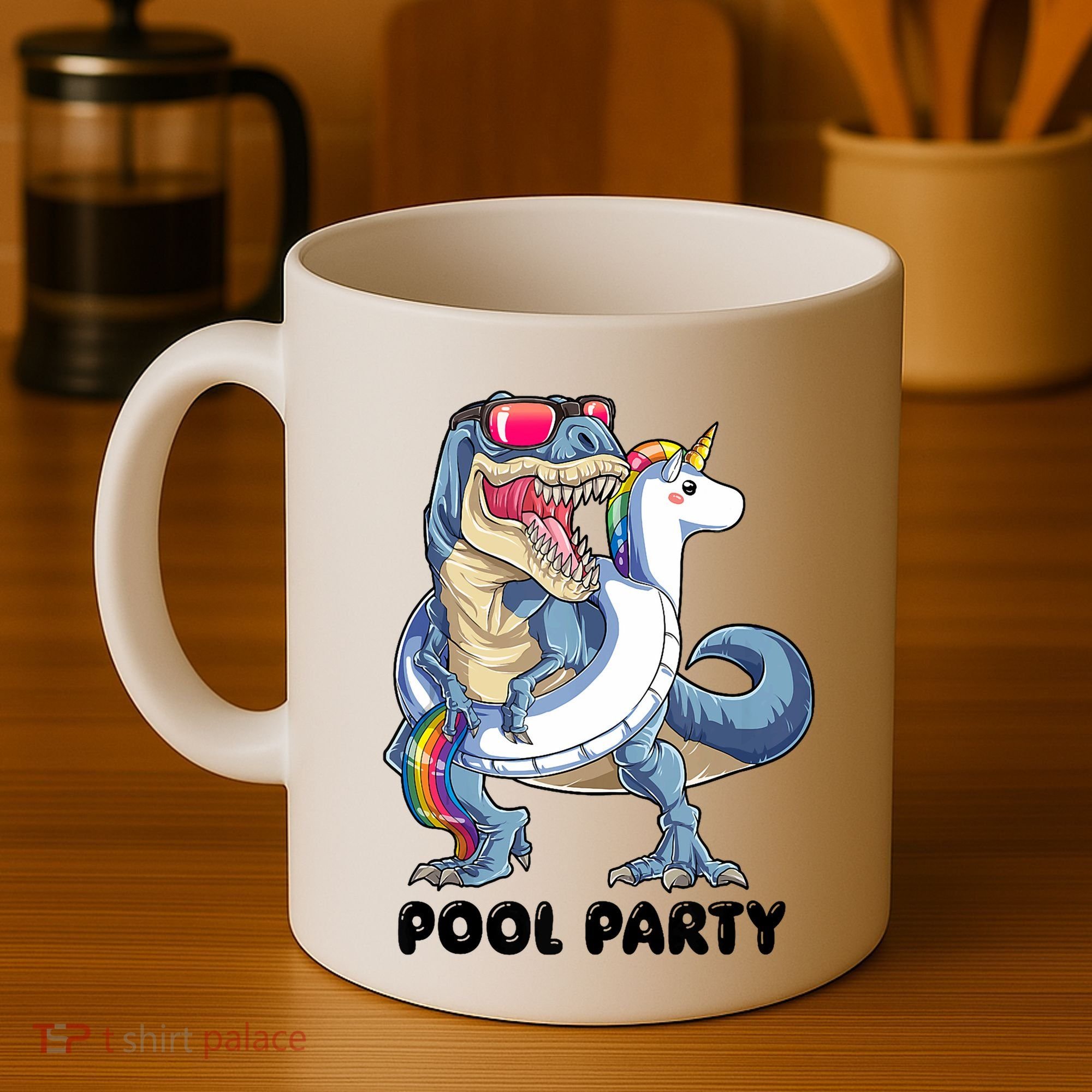 Pool Party Dinosaur Unicorn Funny T Rex Float Rainbow Cute Tank Top Coffee Mug