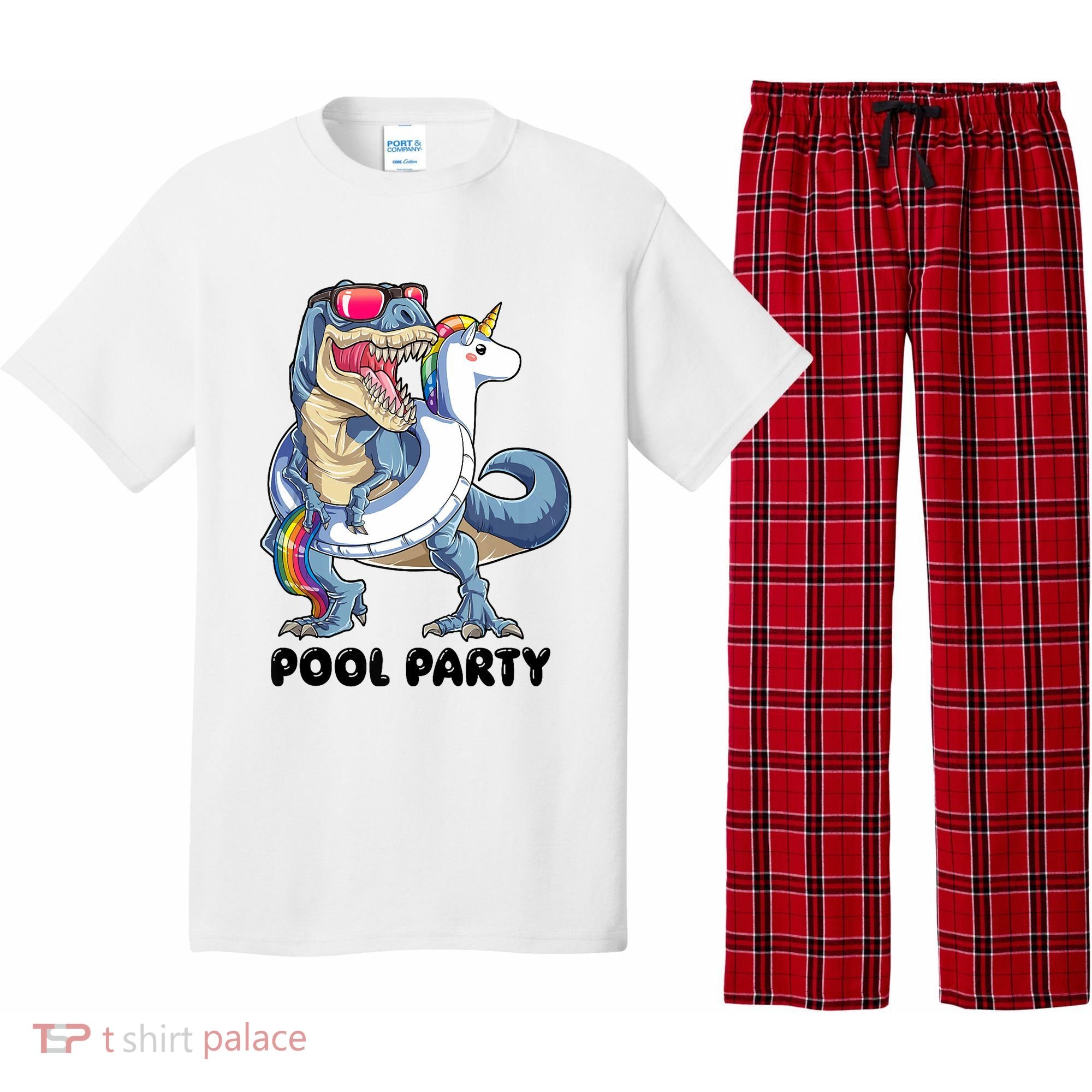 Pool Party Dinosaur Unicorn Funny T Rex Float Rainbow Cute Tank Top Pajama Set