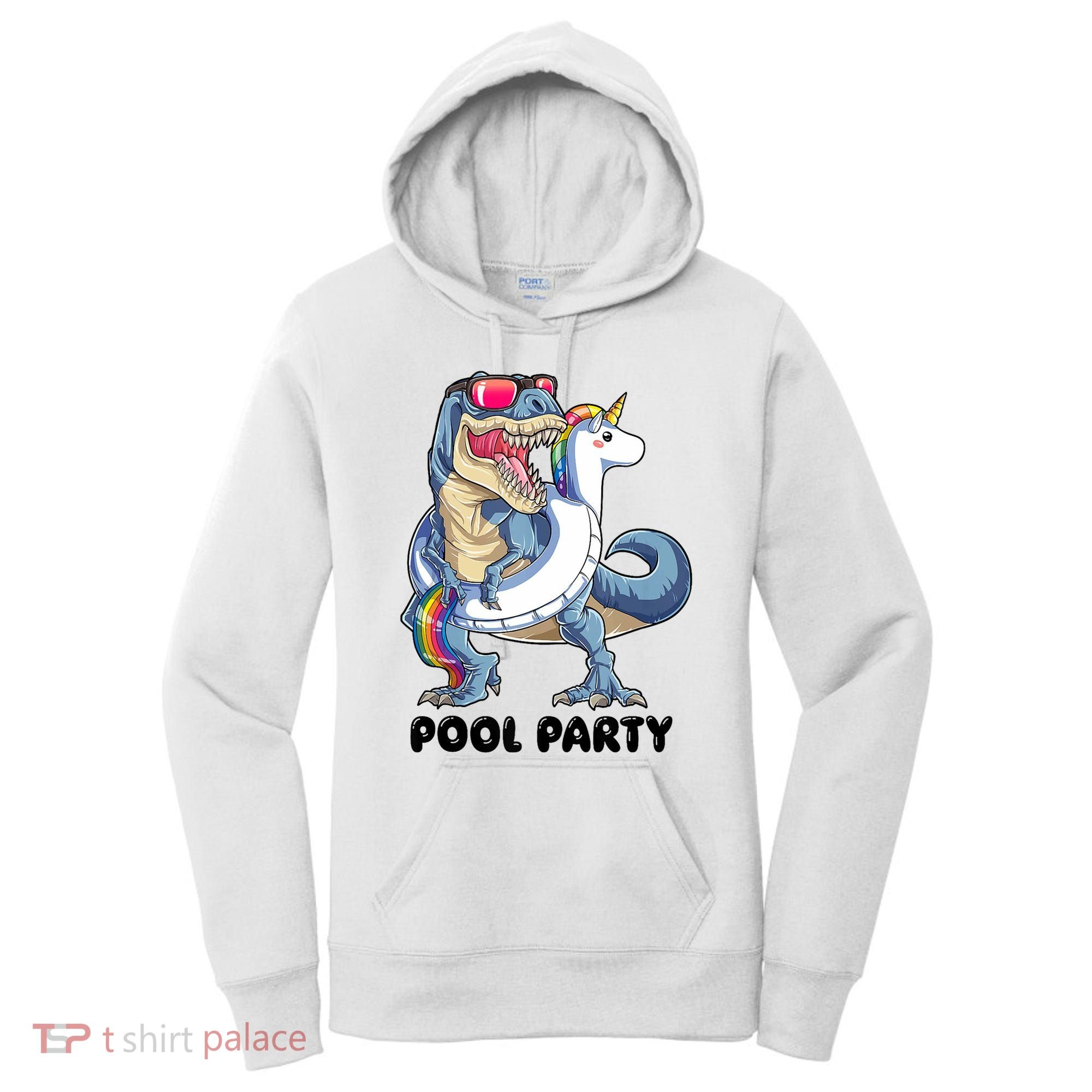 Pool Party Dinosaur Unicorn Funny T Rex Float Rainbow Cute Tank Top Women's Hoodie