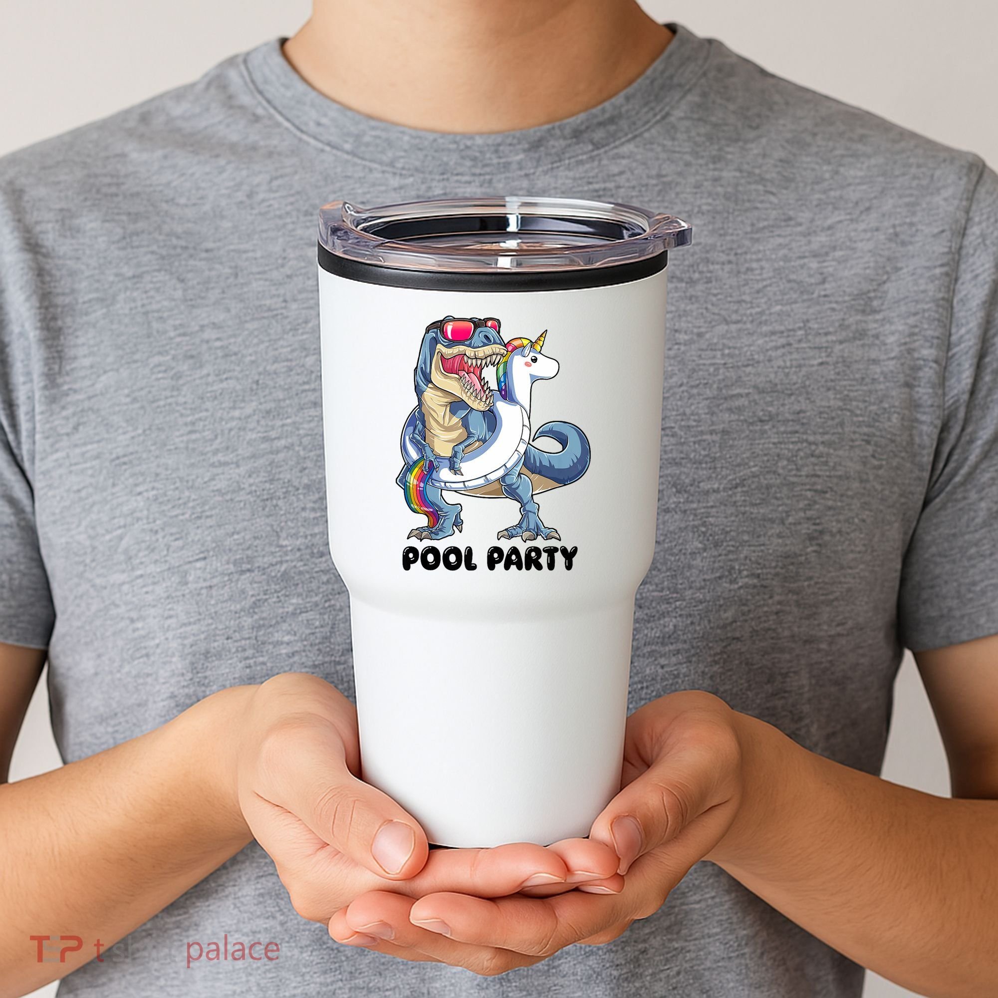 Pool Party Dinosaur Unicorn Funny T Rex Float Rainbow Cute Tank Top Tumbler