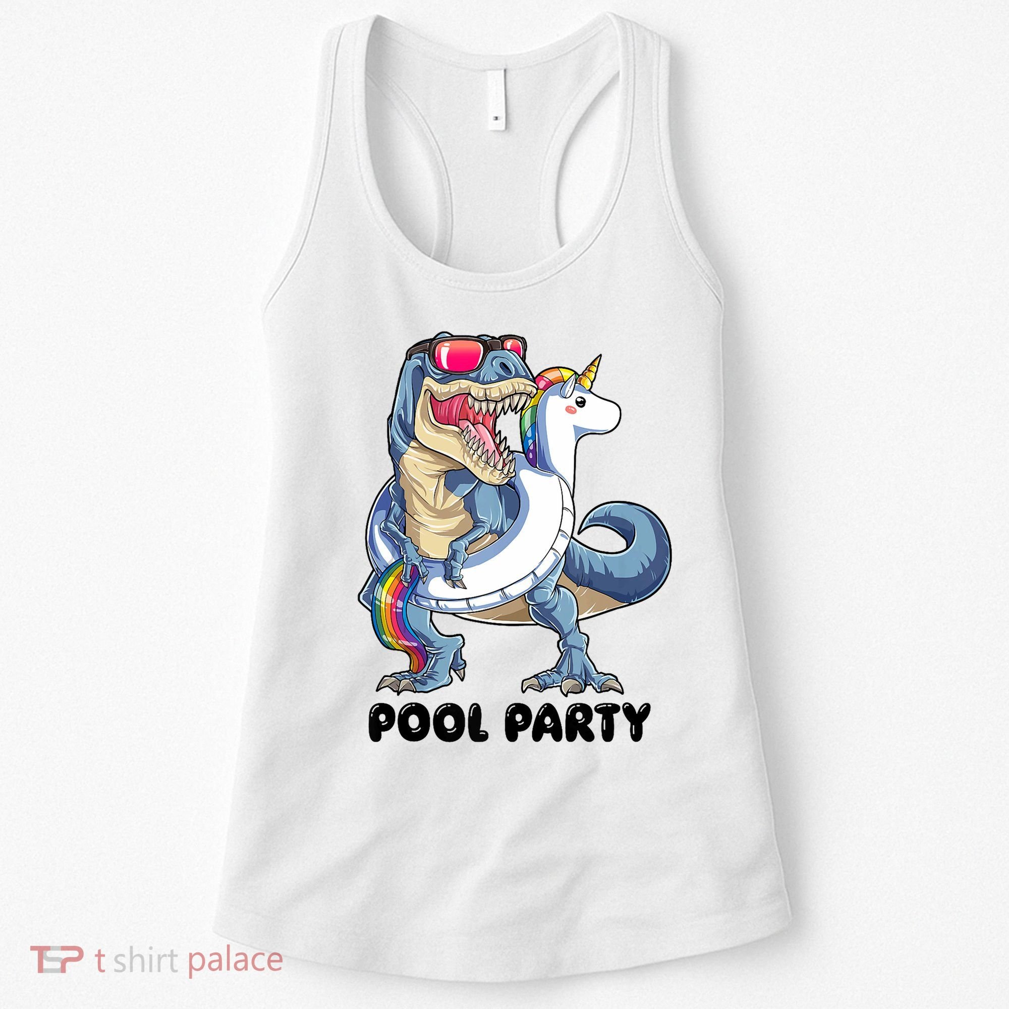 Pool Party Dinosaur Unicorn Funny T Rex Float Rainbow Cute Tank Top Women's Tank Top