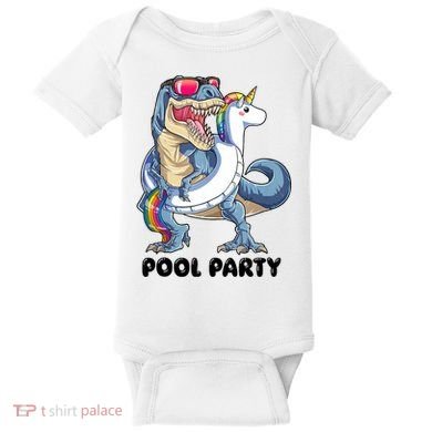 Pool Party Dinosaur Unicorn Funny T Rex Float Rainbow Cute Tank Top Baby Bodysuit