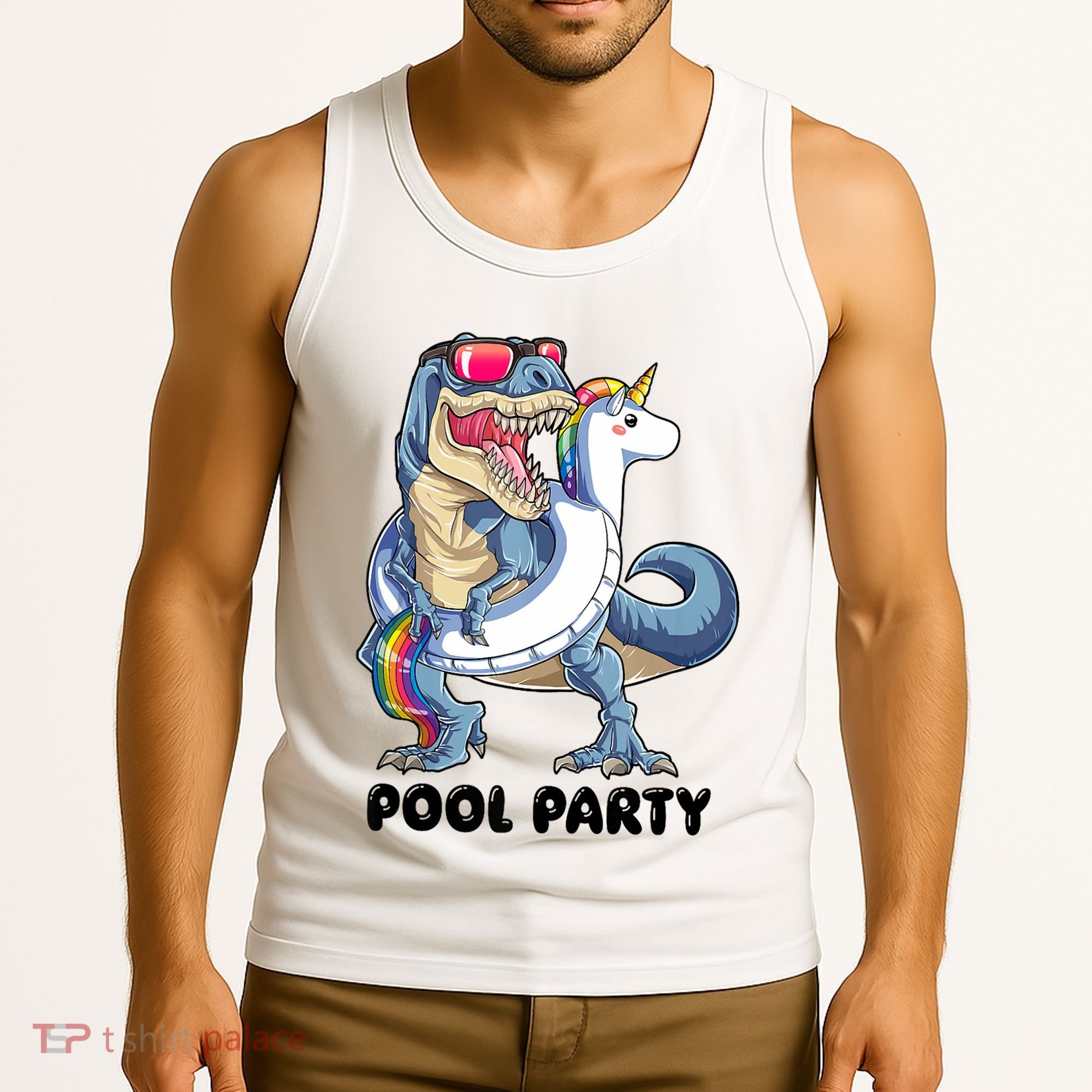 Pool Party Dinosaur Unicorn Funny T Rex Float Rainbow Cute Tank Top Tank Top