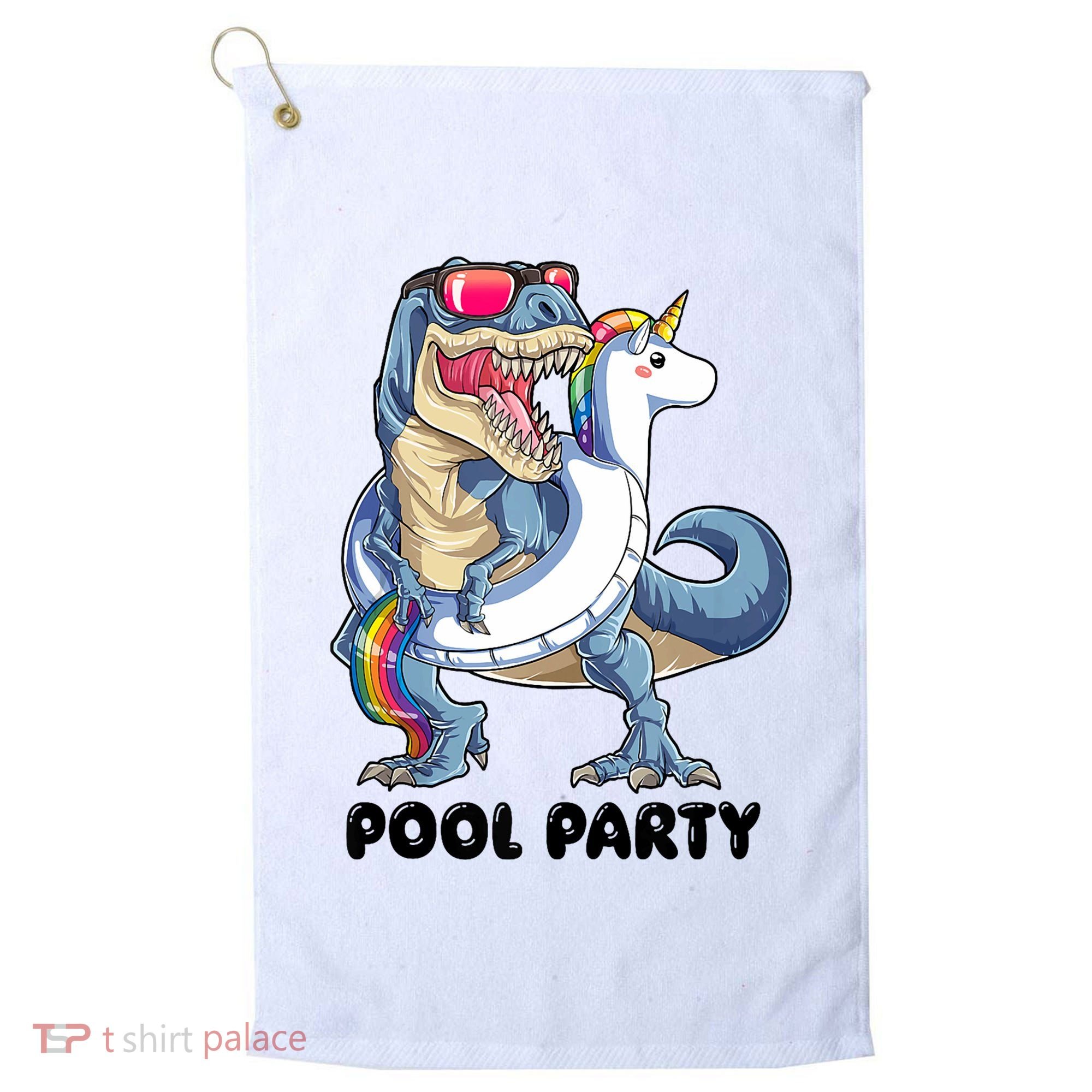 Pool Party Dinosaur Unicorn Funny T Rex Float Rainbow Cute Tank Top Golf Towel