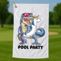 Pool Party Dinosaur Unicorn Funny T Rex Float Rainbow Cute Tank Top Golf Towel thumb 1