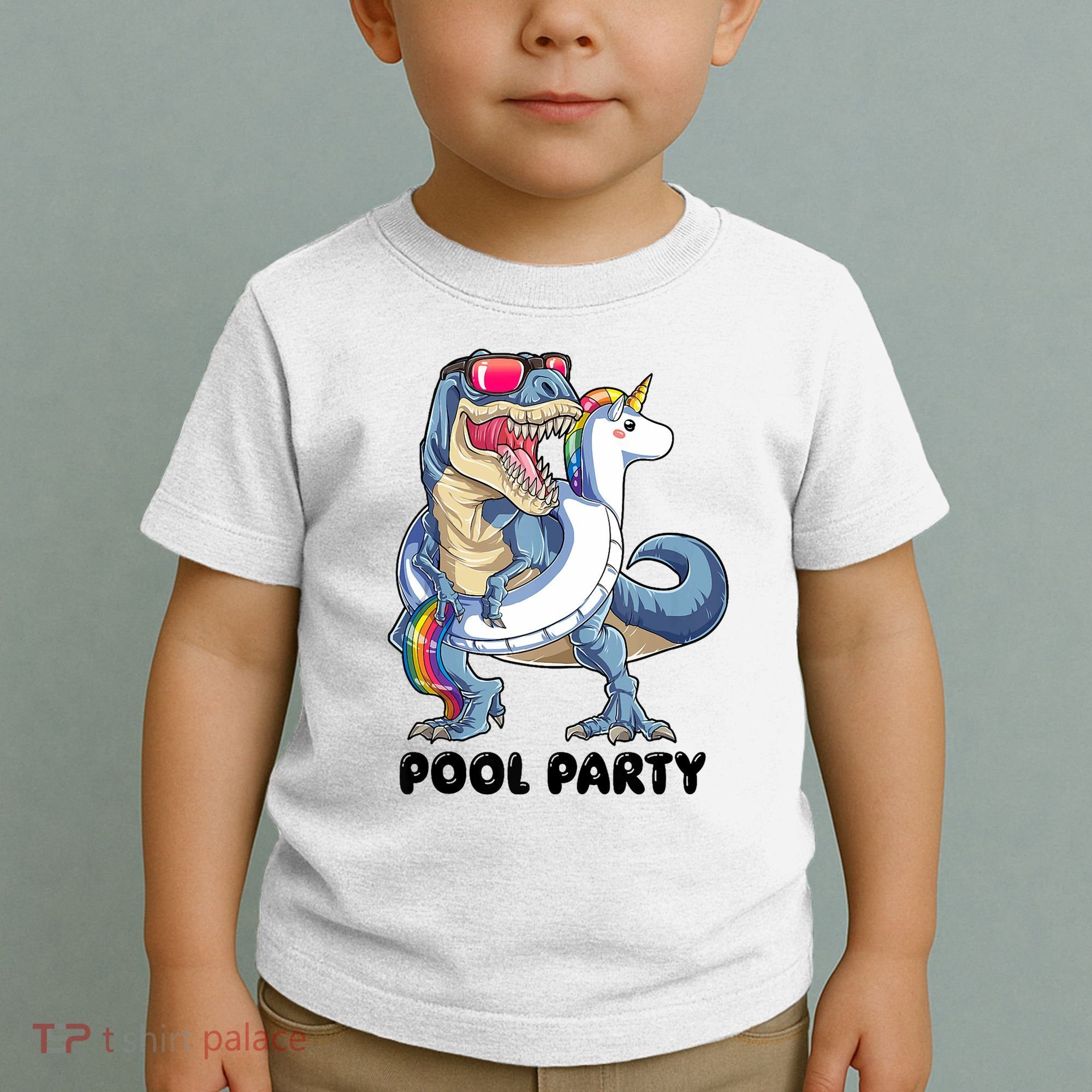 Pool Party Dinosaur Unicorn Funny T Rex Float Rainbow Cute Tank Top Toddler T-Shirt
