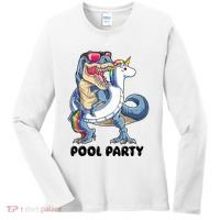Pool Party Dinosaur Unicorn Funny T Rex Float Rainbow Cute Tank Top Women's Long Sleeve Shirt thumb 0