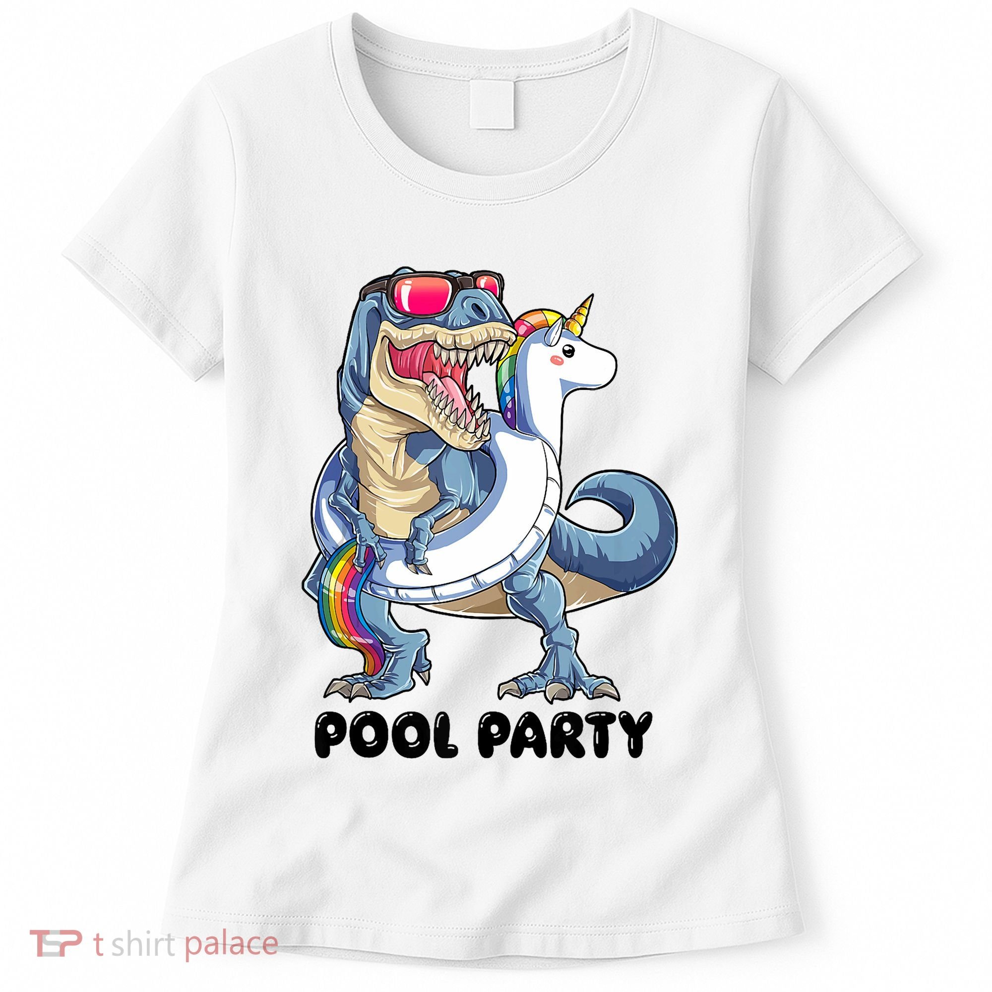 Pool Party Dinosaur Unicorn Funny T Rex Float Rainbow Cute Tank Top Women's T-Shirt