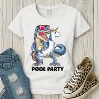 Pool Party Dinosaur Unicorn Funny T Rex Float Rainbow Cute Tank Top Women's T-Shirt thumb 3