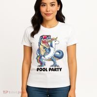 Pool Party Dinosaur Unicorn Funny T Rex Float Rainbow Cute Tank Top Women's T-Shirt thumb 4