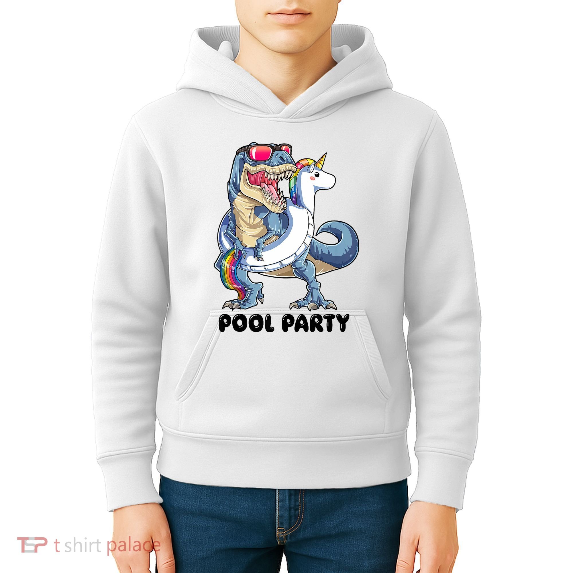 Pool Party Dinosaur Unicorn Funny T Rex Float Rainbow Cute Tank Top Kids Hoodie