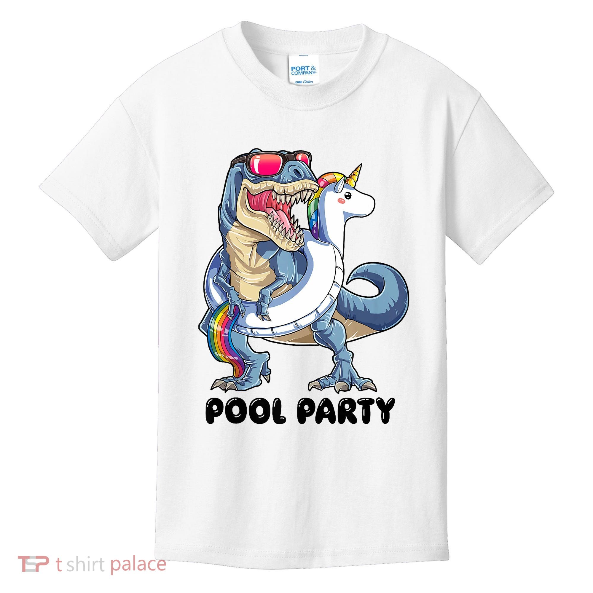 Pool Party Dinosaur Unicorn Funny T Rex Float Rainbow Cute Tank Top Kids T-Shirt