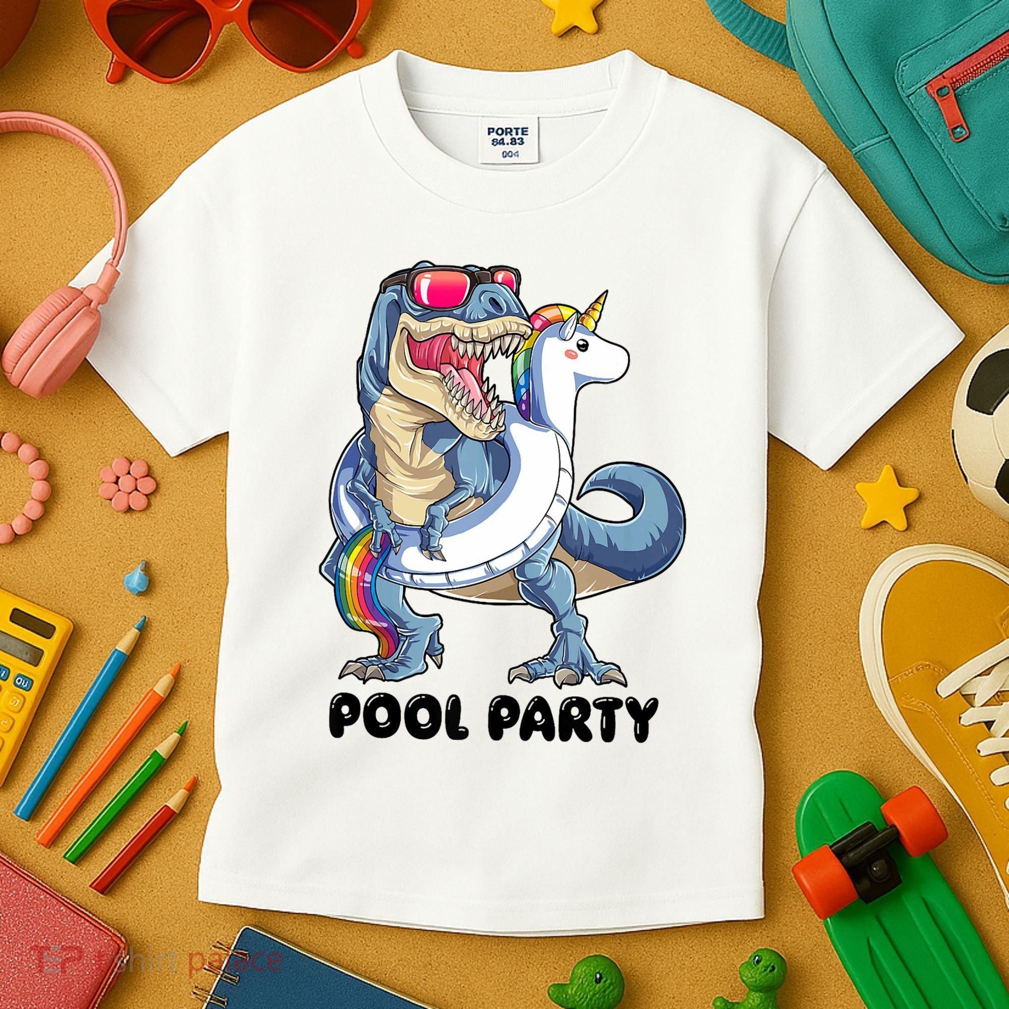 Pool Party Dinosaur Unicorn Funny T Rex Float Rainbow Cute Tank Top Kids T-Shirt