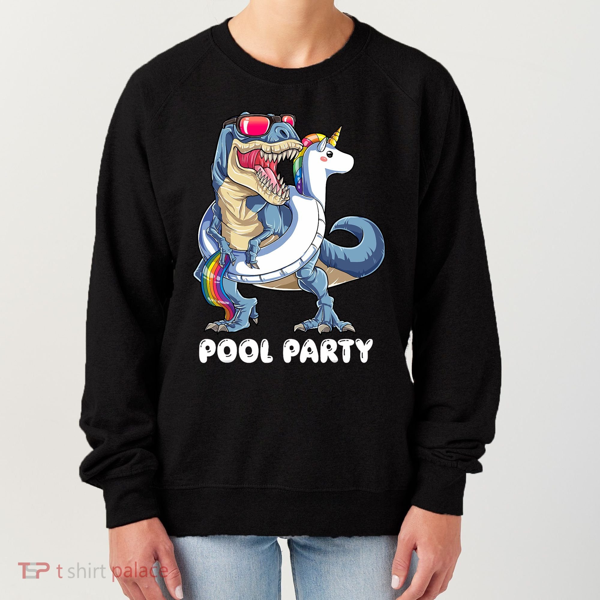Pool Party Dinosaur Unicorn T Rex Float Rainbow Gift Women's Sweatshirt