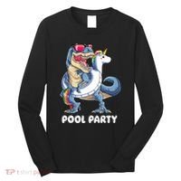 Pool Party Dinosaur Unicorn T Rex Float Rainbow Gift Long Sleeve Shirt thumb 0