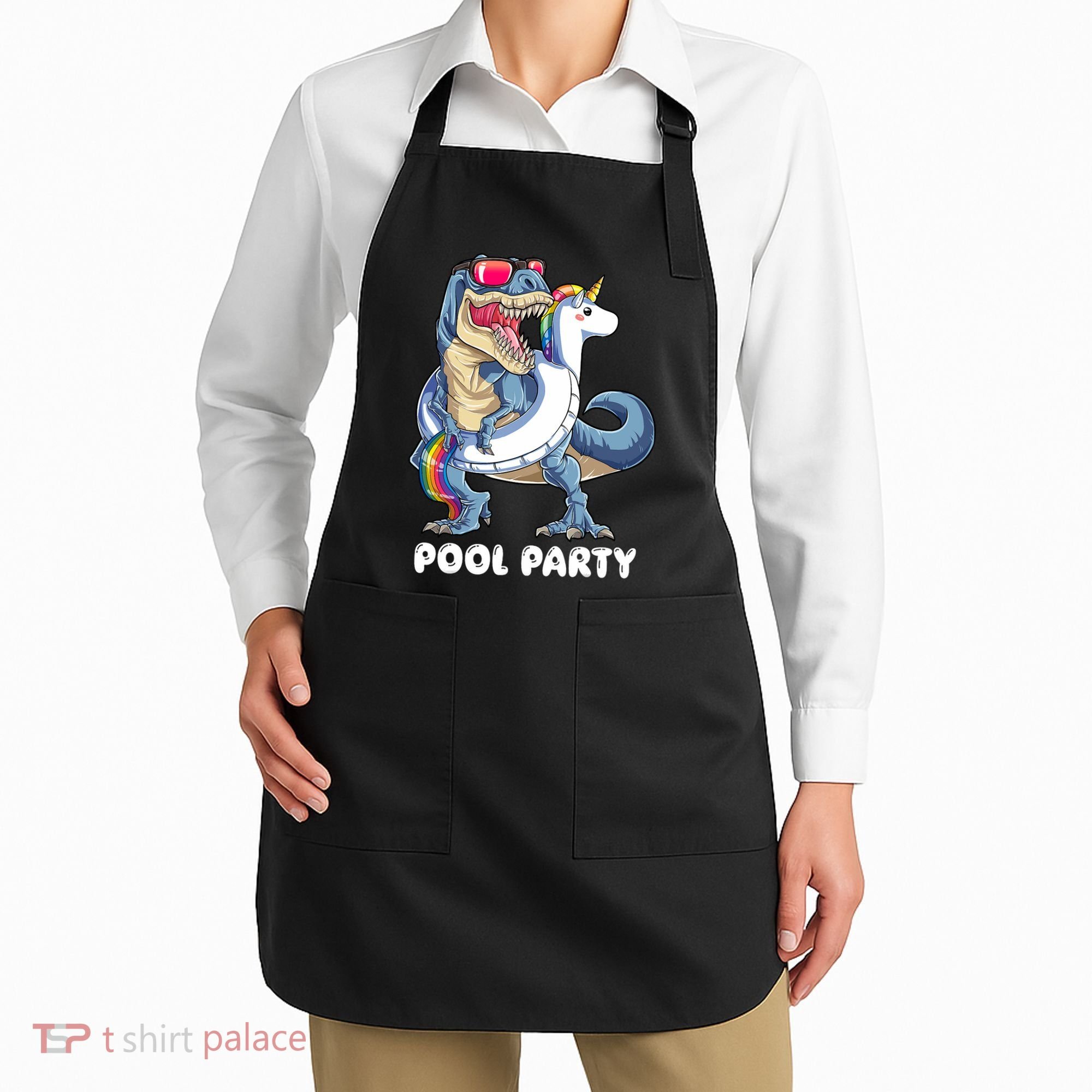 Pool Party Dinosaur Unicorn T Rex Float Rainbow Gift Apron