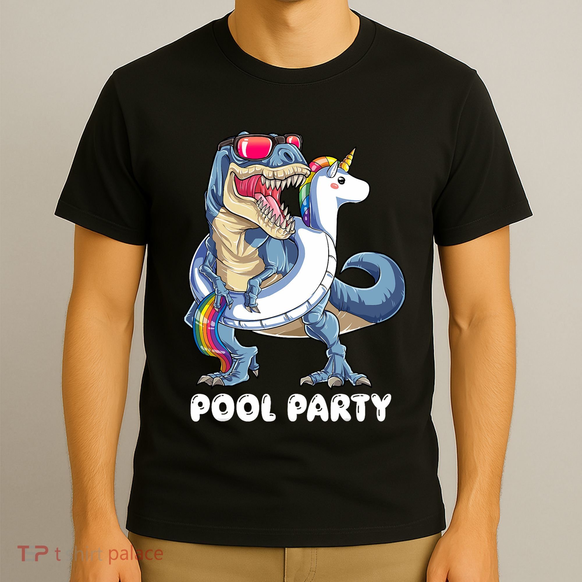 Pool Party Dinosaur Unicorn T Rex Float Rainbow Gift T-Shirt
