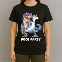 Pool Party Dinosaur Unicorn T Rex Float Rainbow Gift T-Shirt thumb 4