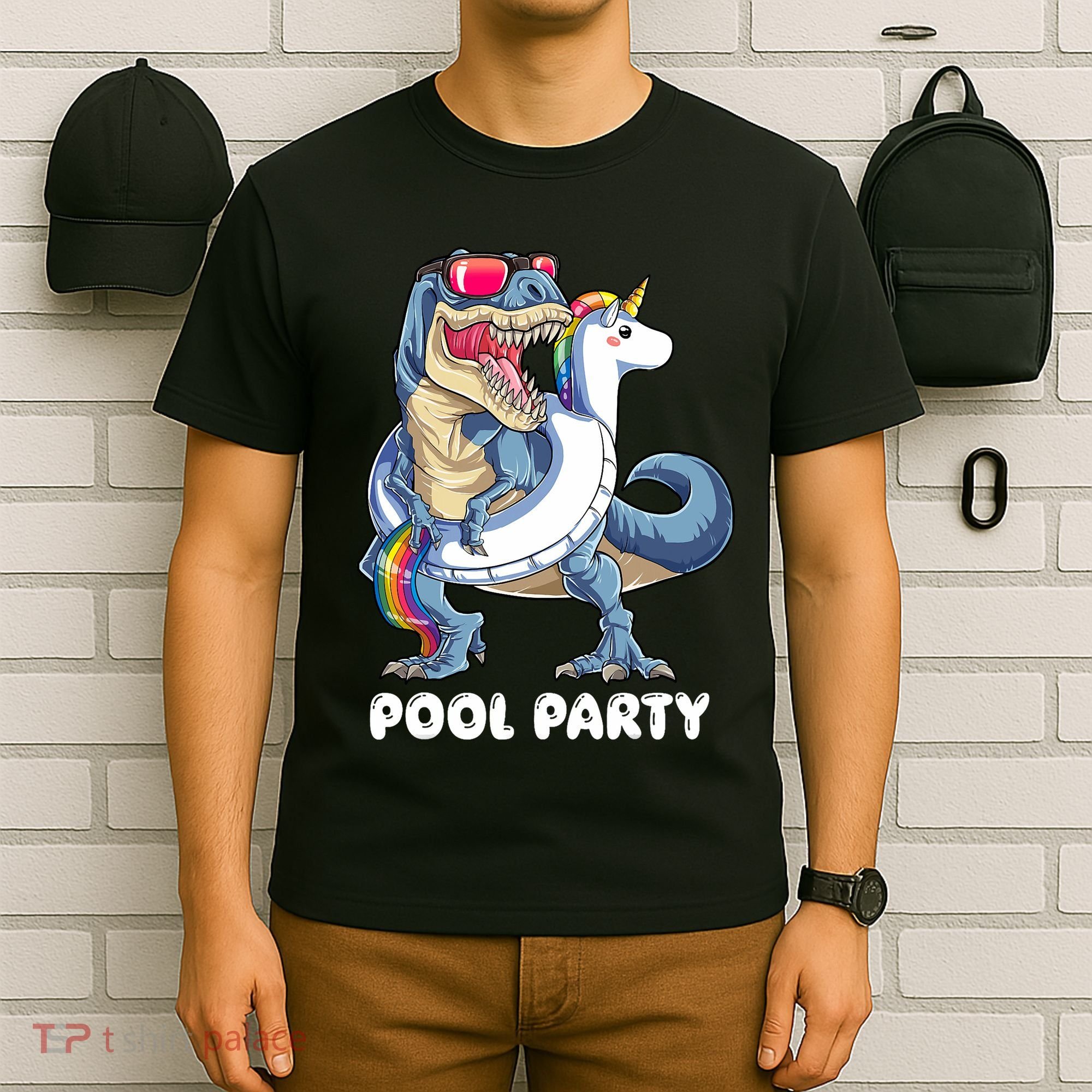 Pool Party Dinosaur Unicorn T Rex Float Rainbow Gift T-Shirt