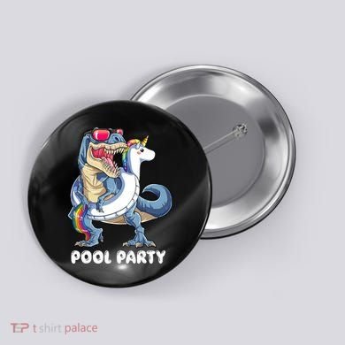 Pool Party Dinosaur Unicorn T Rex Float Rainbow Gift Button