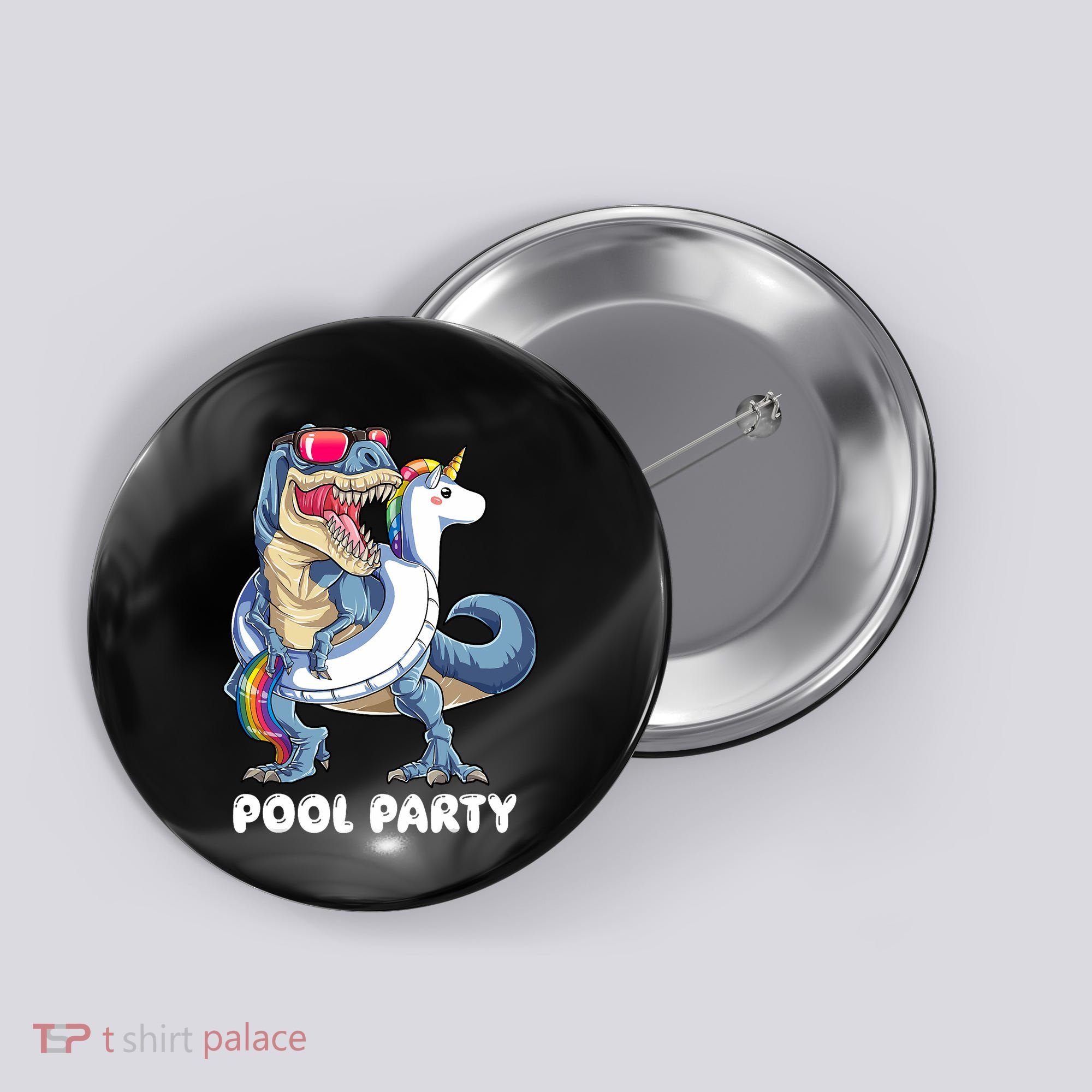 Pool Party Dinosaur Unicorn T Rex Float Rainbow Gift Button