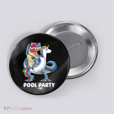 Pool Party Dinosaur Unicorn T Rex Float Rainbow Gift Button