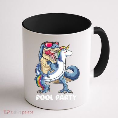 Pool Party Dinosaur Unicorn T Rex Float Rainbow Gift Coffee Mug back