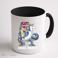 Pool Party Dinosaur Unicorn T Rex Float Rainbow Gift Coffee Mug thumb 1