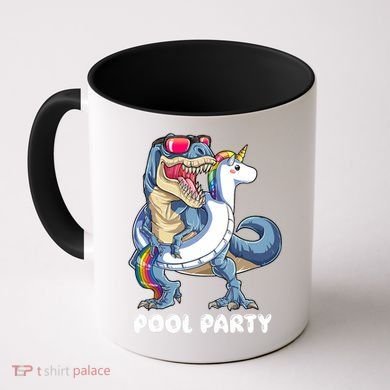 Pool Party Dinosaur Unicorn T Rex Float Rainbow Gift Coffee Mug