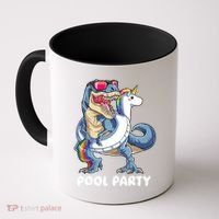 Pool Party Dinosaur Unicorn T Rex Float Rainbow Gift Coffee Mug thumb 0