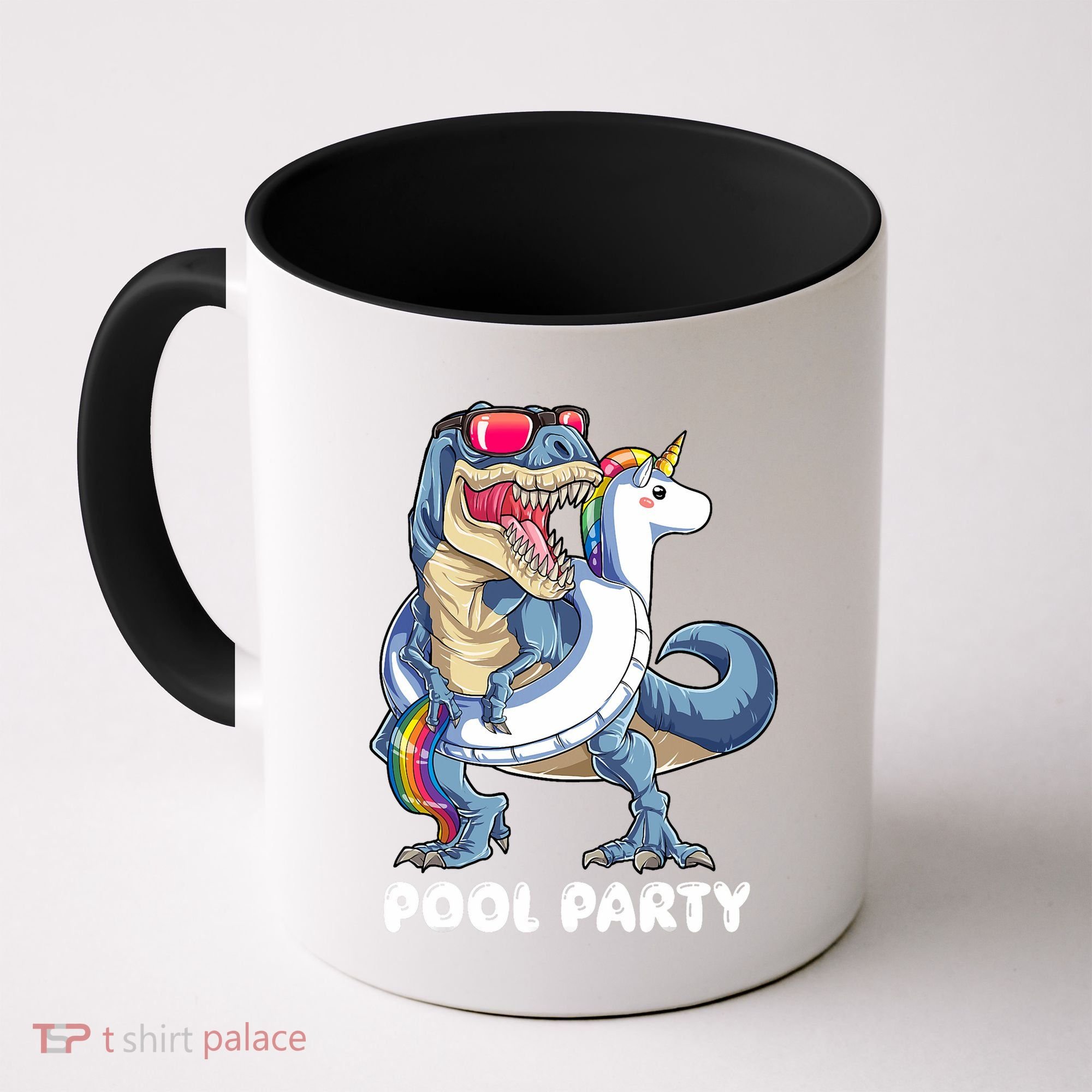 Pool Party Dinosaur Unicorn T Rex Float Rainbow Gift Coffee Mug