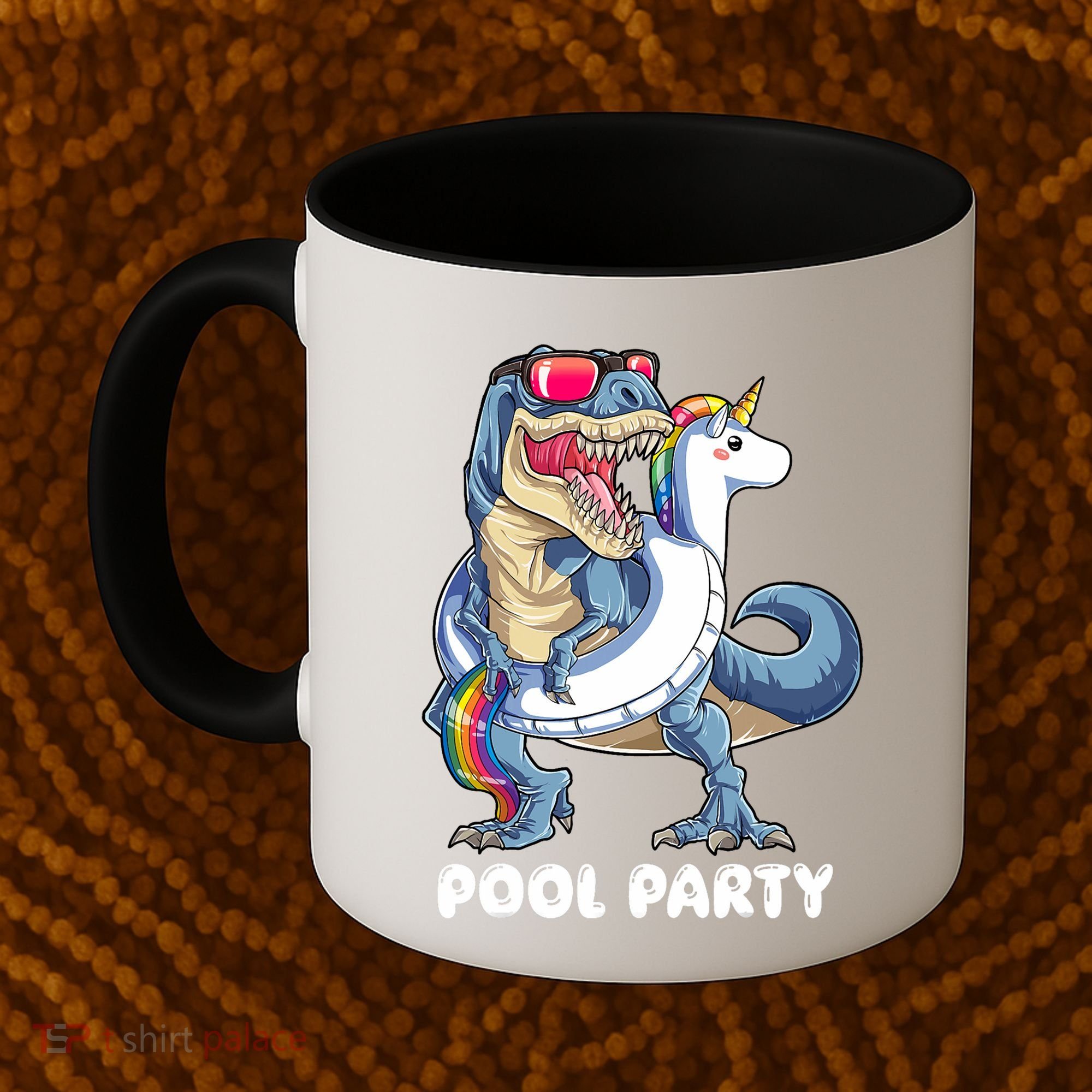 Pool Party Dinosaur Unicorn T Rex Float Rainbow Gift Coffee Mug