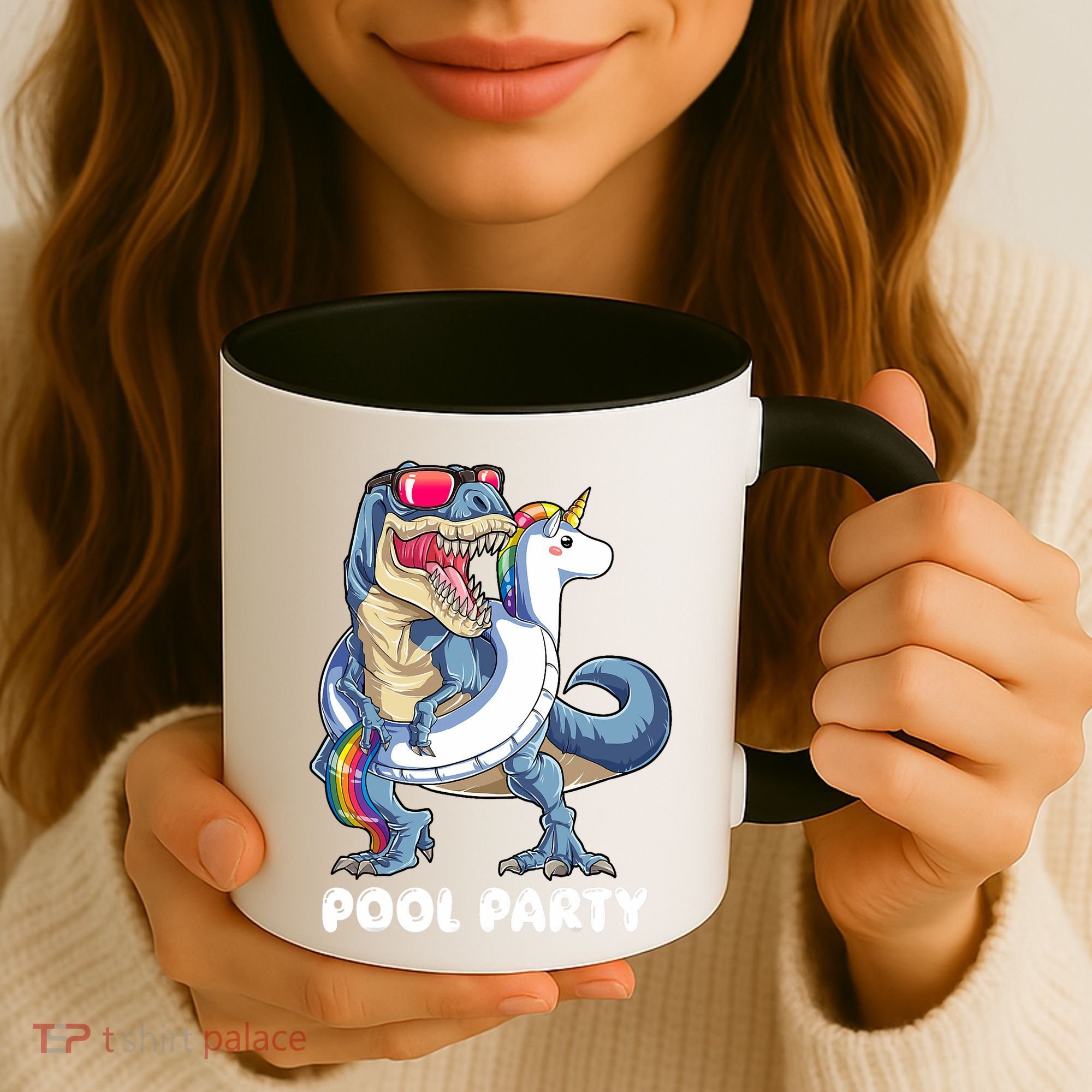 Pool Party Dinosaur Unicorn T Rex Float Rainbow Gift Coffee Mug