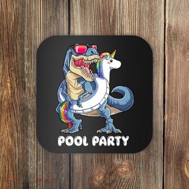 Pool Party Dinosaur Unicorn T Rex Float Rainbow Gift Coaster