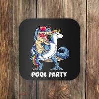 Pool Party Dinosaur Unicorn T Rex Float Rainbow Gift Coaster thumb 0
