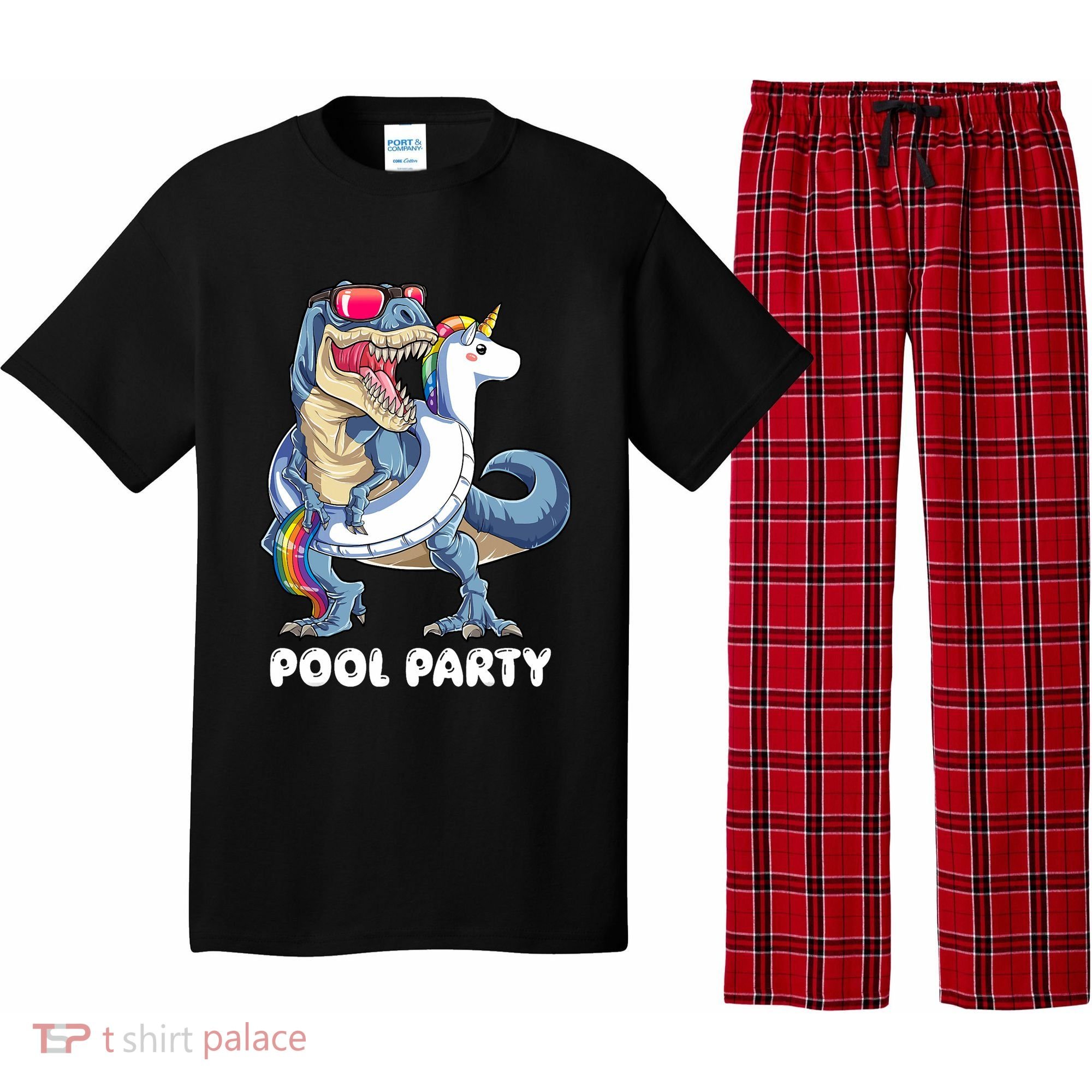 Pool Party Dinosaur Unicorn T Rex Float Rainbow Gift Pajama Set