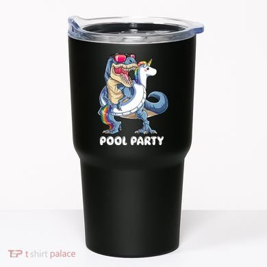 Pool Party Dinosaur Unicorn T Rex Float Rainbow Gift Tumbler