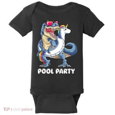 Pool Party Dinosaur Unicorn T Rex Float Rainbow Gift Baby Bodysuit