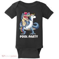 Pool Party Dinosaur Unicorn T Rex Float Rainbow Gift Baby Bodysuit thumb 0