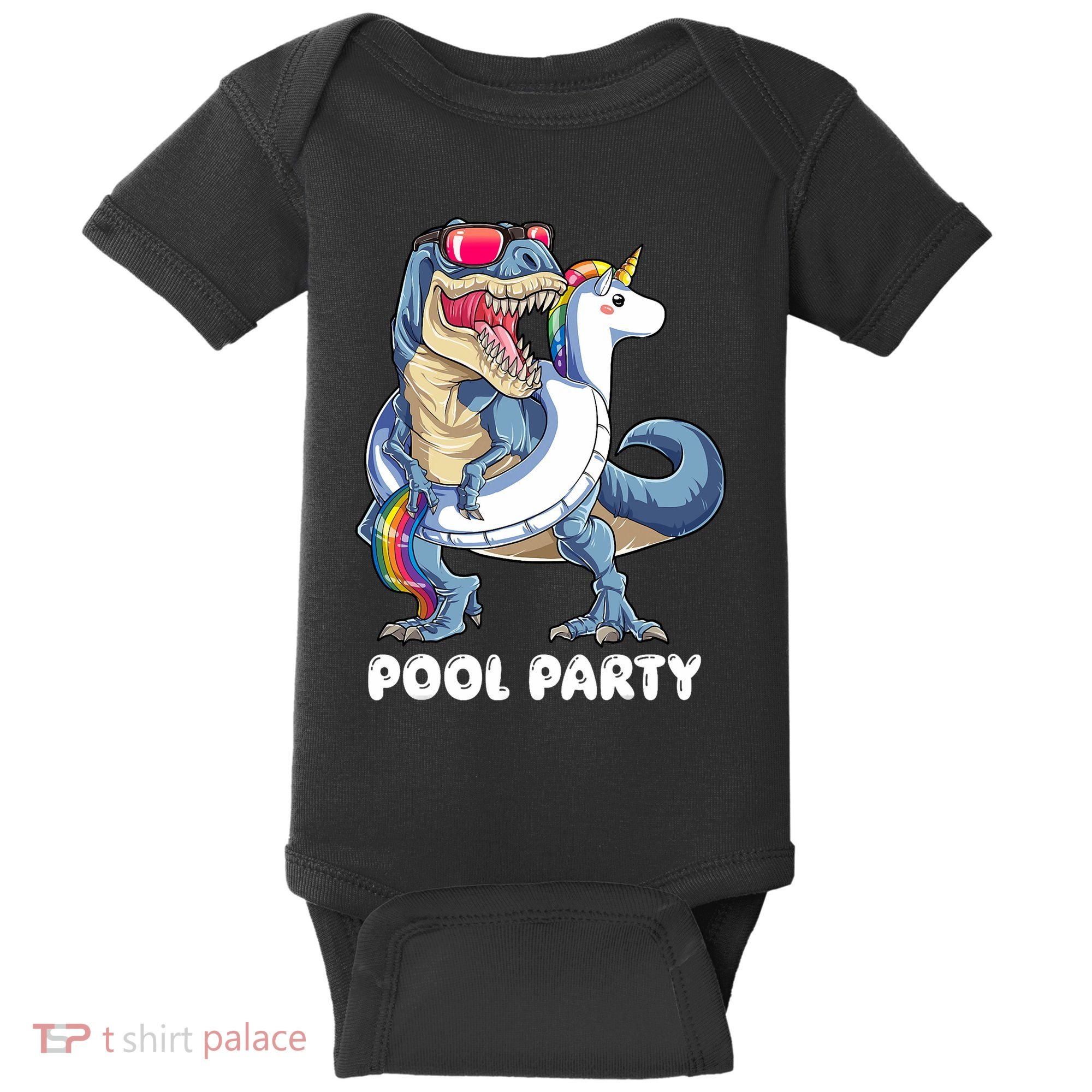 Pool Party Dinosaur Unicorn T Rex Float Rainbow Gift Baby Bodysuit