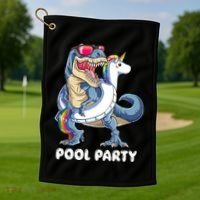 Pool Party Dinosaur Unicorn T Rex Float Rainbow Gift Golf Towel thumb 1