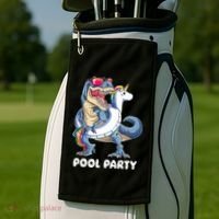 Pool Party Dinosaur Unicorn T Rex Float Rainbow Gift Golf Towel thumb 2