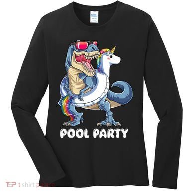Pool Party Dinosaur Unicorn T Rex Float Rainbow Gift Women's Long Sleeve Shirt