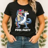 Pool Party Dinosaur Unicorn T Rex Float Rainbow Gift Women's T-Shirt thumb 2