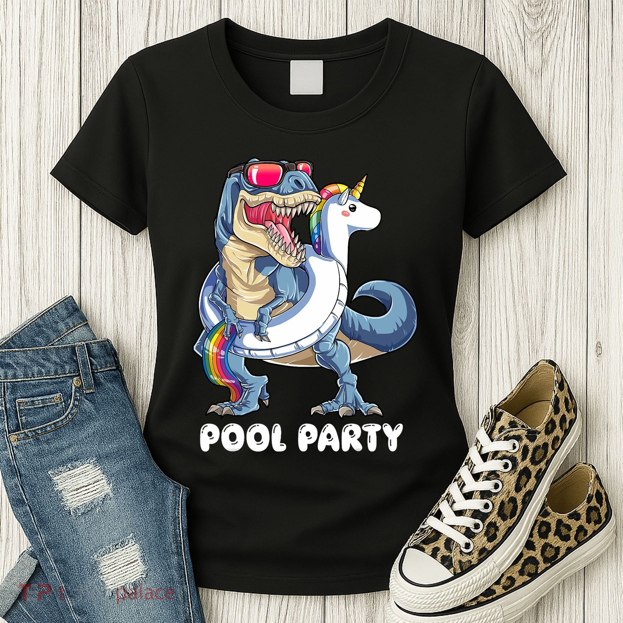 Pool Party Dinosaur Unicorn T Rex Float Rainbow Gift Women's T-Shirt