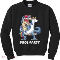Pool Party Dinosaur Unicorn T Rex Float Rainbow Gift Kids Sweatshirt thumb 0