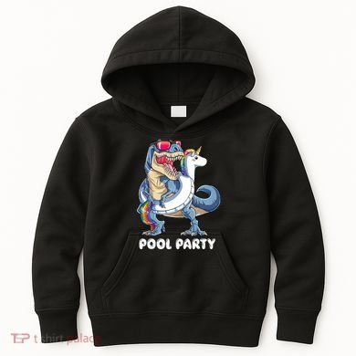 Pool Party Dinosaur Unicorn T Rex Float Rainbow Gift Kids Hoodie