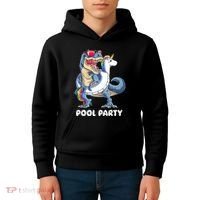 Pool Party Dinosaur Unicorn T Rex Float Rainbow Gift Kids Hoodie thumb 4