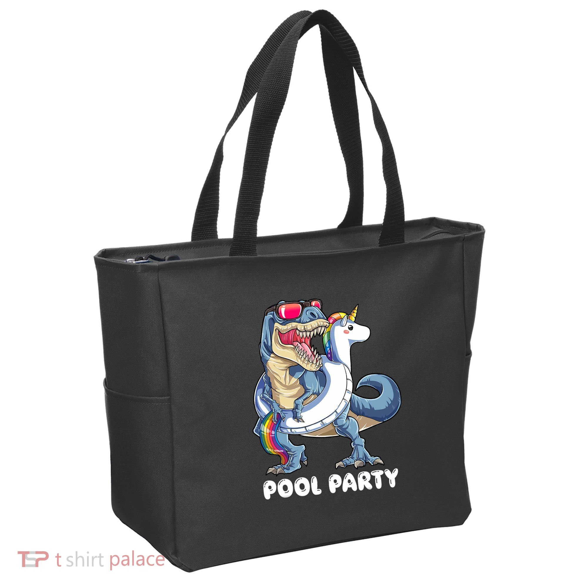 Pool Party Dinosaur Unicorn T Rex Float Rainbow Gift Tote Bag
