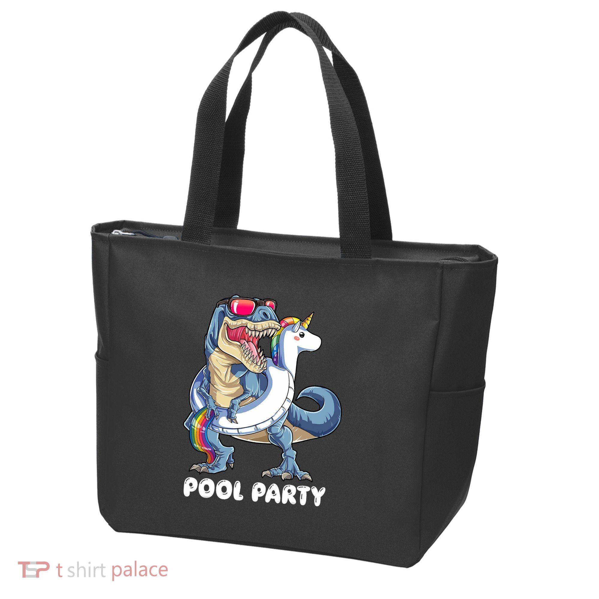 Pool Party Dinosaur Unicorn T Rex Float Rainbow Gift Tote Bag